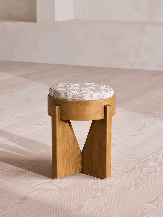 Tyros Outdoor Footstool, Geometric, Natural