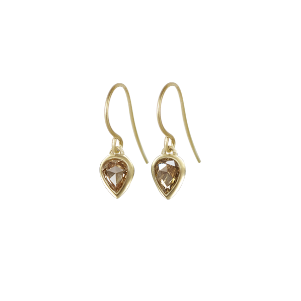 Cognac Rose Cut Diamond Teardrop-Shaped Earrings in 18K Gold