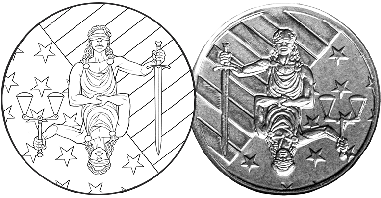 Original line work of Lady Justice Wax Seal Design by Nate Taylor