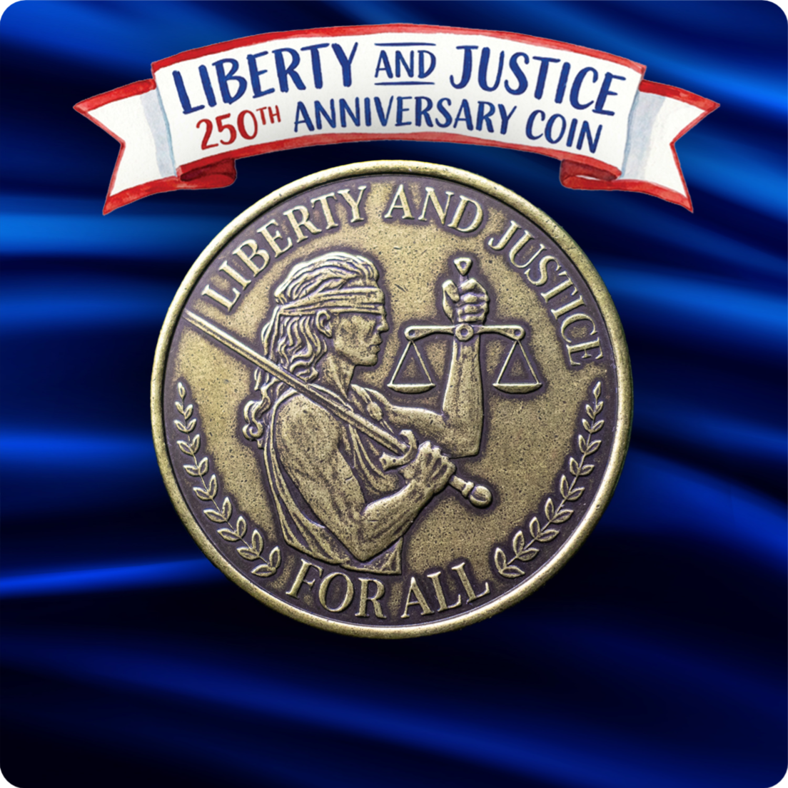 Liberty and Justice 250th Anniversary USA Coin in Brass