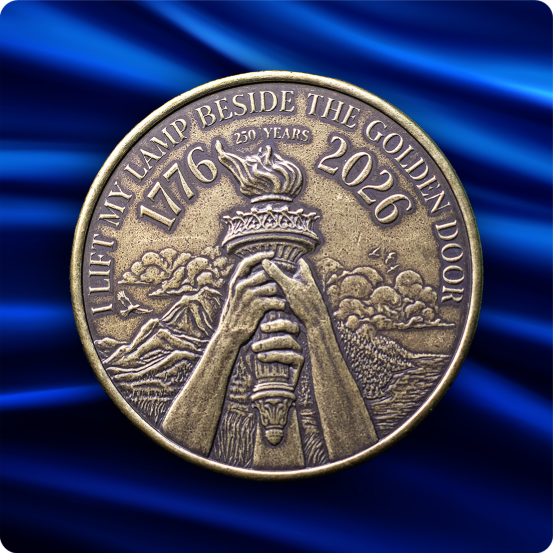 Reverse of coin depicting Lady Liberty's torch