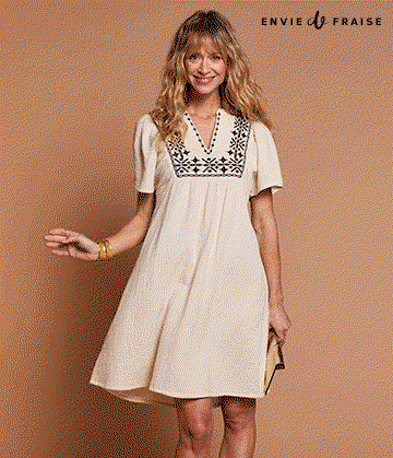 Girl's embroidered gauze dress, knee-length - sandy beige