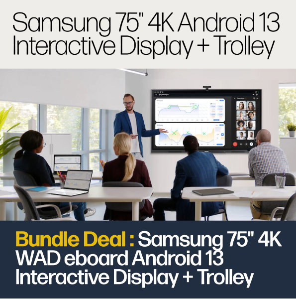 Bundle Deal: Samsung 75" 4K Android 13 Interactive Display + Trolley for Business