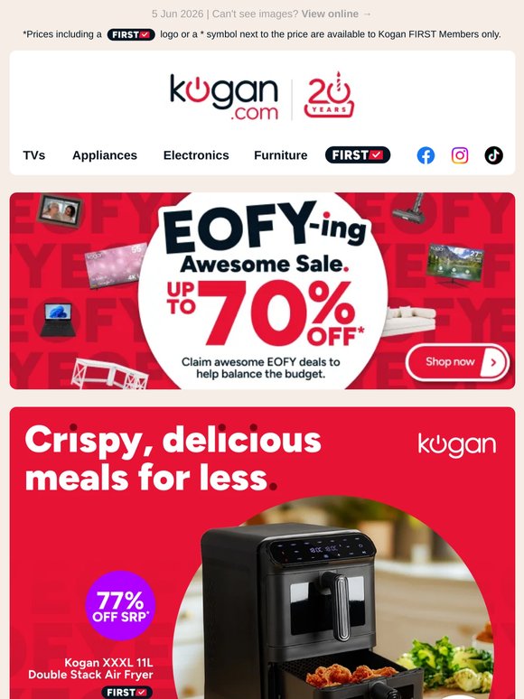 EOFY deal 🍗 Kogan XXXL 11L Double Stack Air Fryer ONLY $99.99 (77% OFF standard retail price)