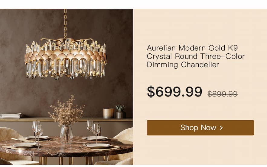 Aurelian Modern Gold K9 Crystal Round Three-Color Dimming Chandelier