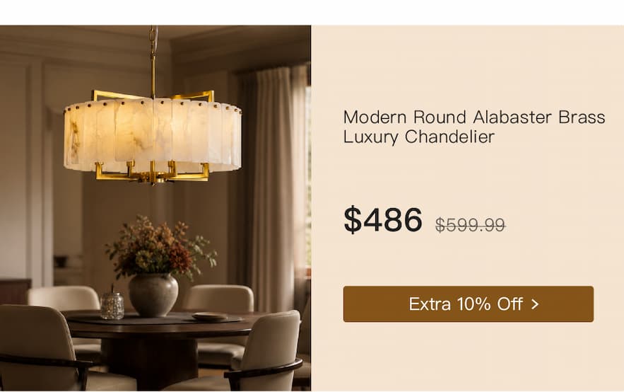Modern Round Alabaster Brass Luxury Chandelier