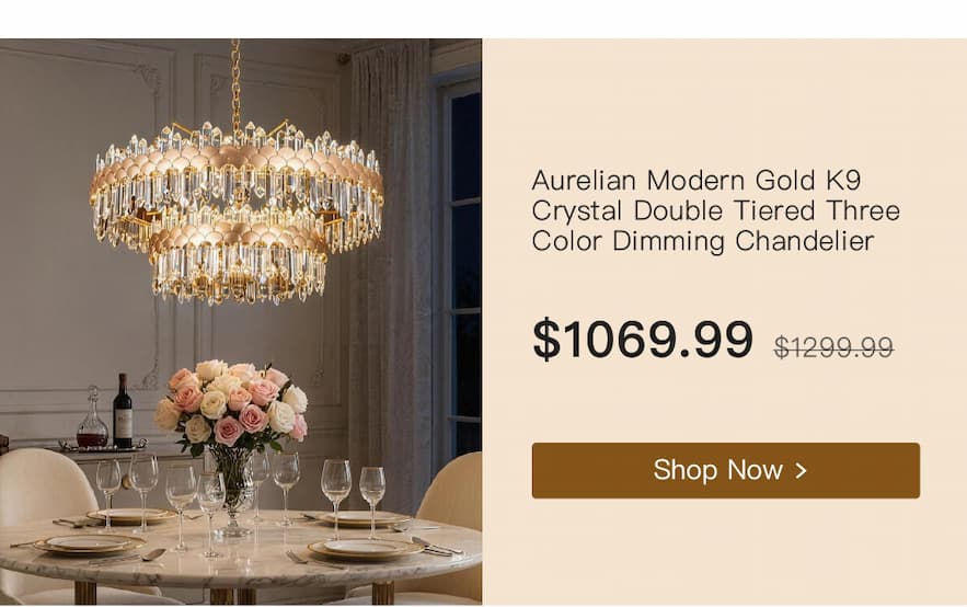 Aurelian Modern Gold K9 Crystal Double Tiered Three-Color Dimming Chandelier
