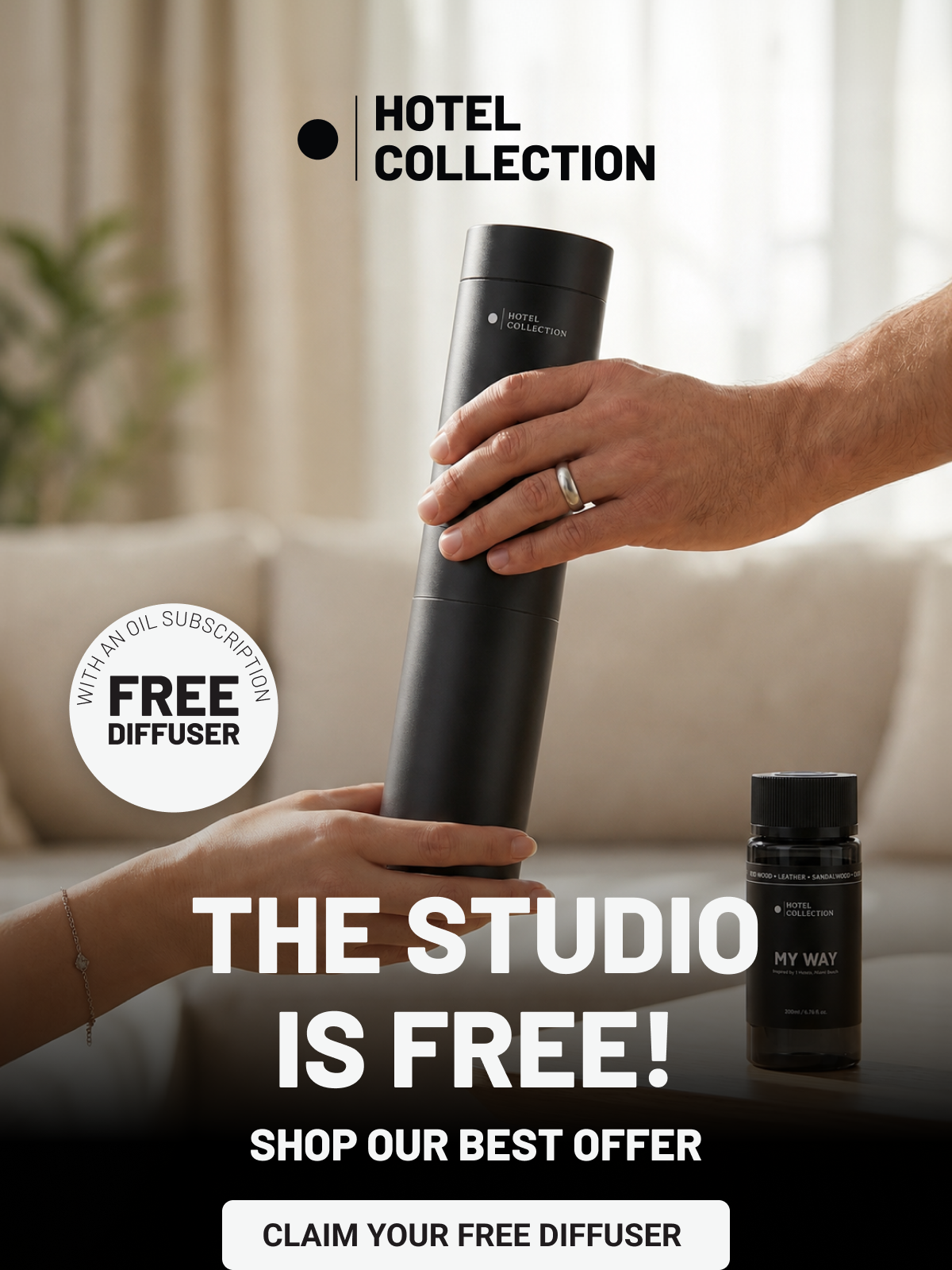 Hero free diffuser offer CTA. Shop our best offer