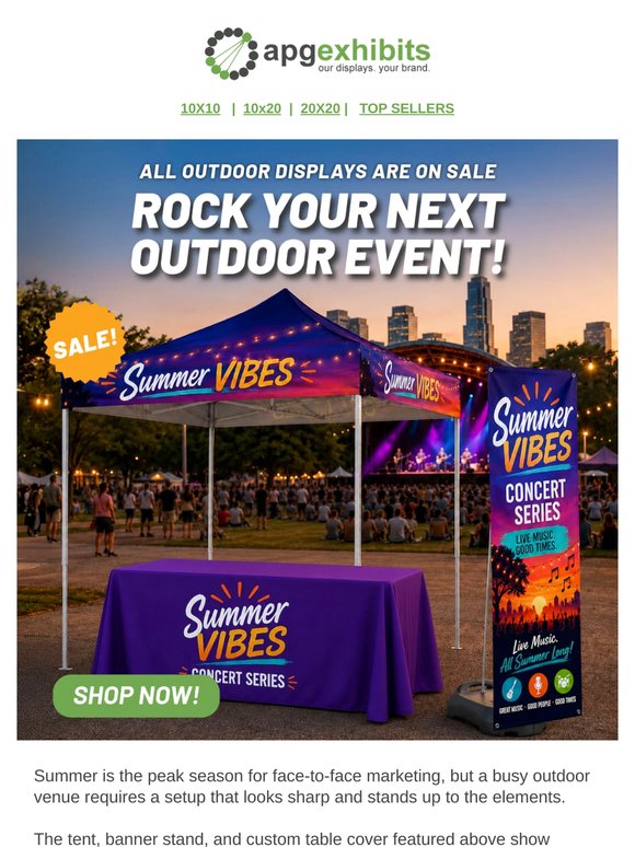 🎸 Rock your next outdoor event (save on outdoor displays all month!)