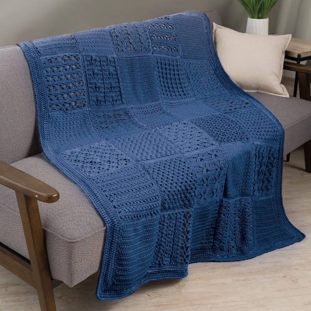Stitch Sampler Afghan Crochet Kit Indigo