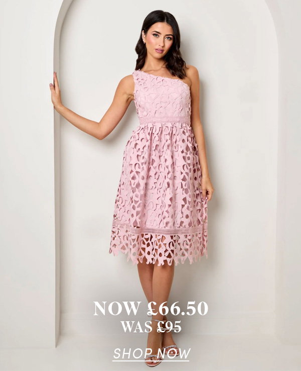 One Shoulder Premium Lace Midi Dress in Blush