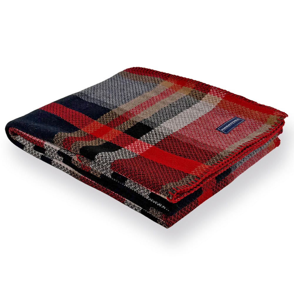 Image of Broadwater Plaid Wool Throw Blanket - Red/Black