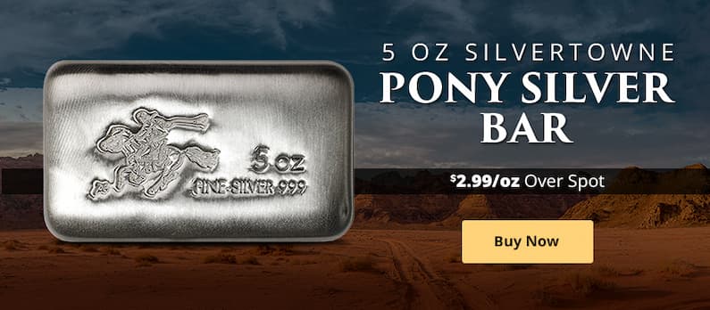 ON SALE: 5 oz SilverTowne Pony Silver Bar (New)