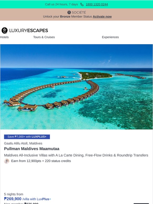 Pullman Maldives All-Inclusive Overwater Villas w. Unlimited Free-Flow Drinks