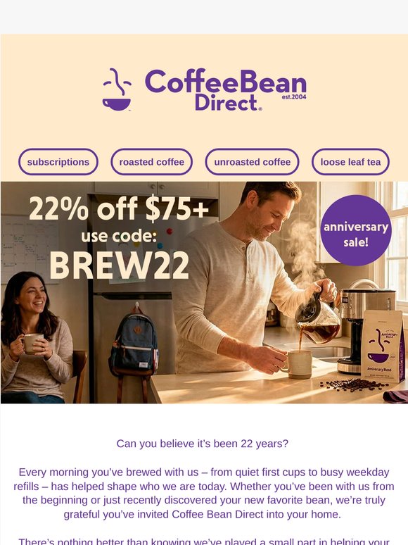 22% off $75+ for our 22nd anniversary 🥳