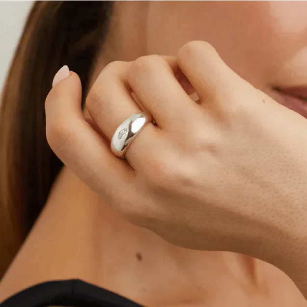 Marquise Cubic Zirconia Dome Ring in Sterling Silver