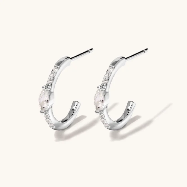 Cubic Zirconia Hoop Stud Earrings in Sterling Silver