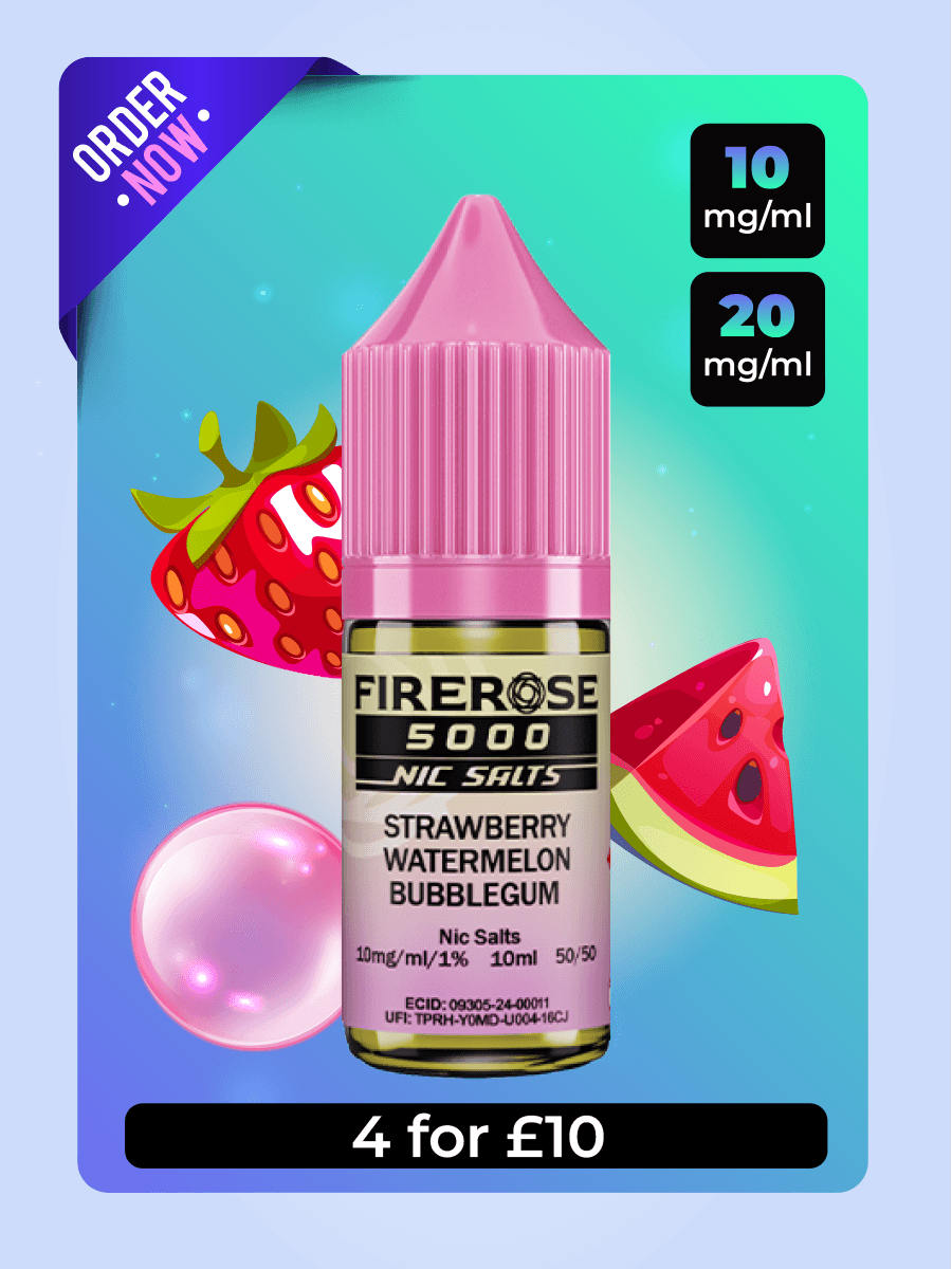 Firerose 5000 Strawberry Watermelon Bubblegum Nic Salt - 4 for £10
