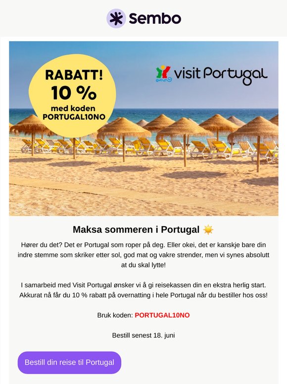 🇵🇹 Akkurat nå: 10 % på hotell i Portugal