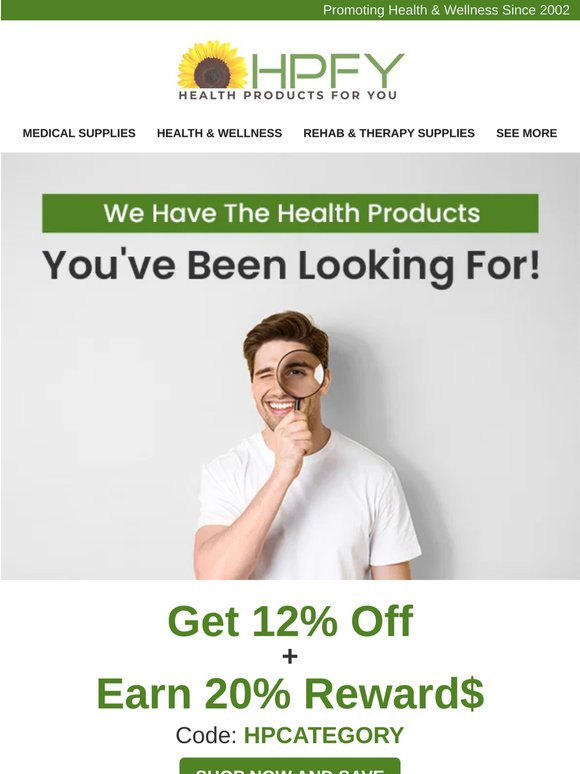 Save 12% + Earn 20% Rewards on Health Essentials