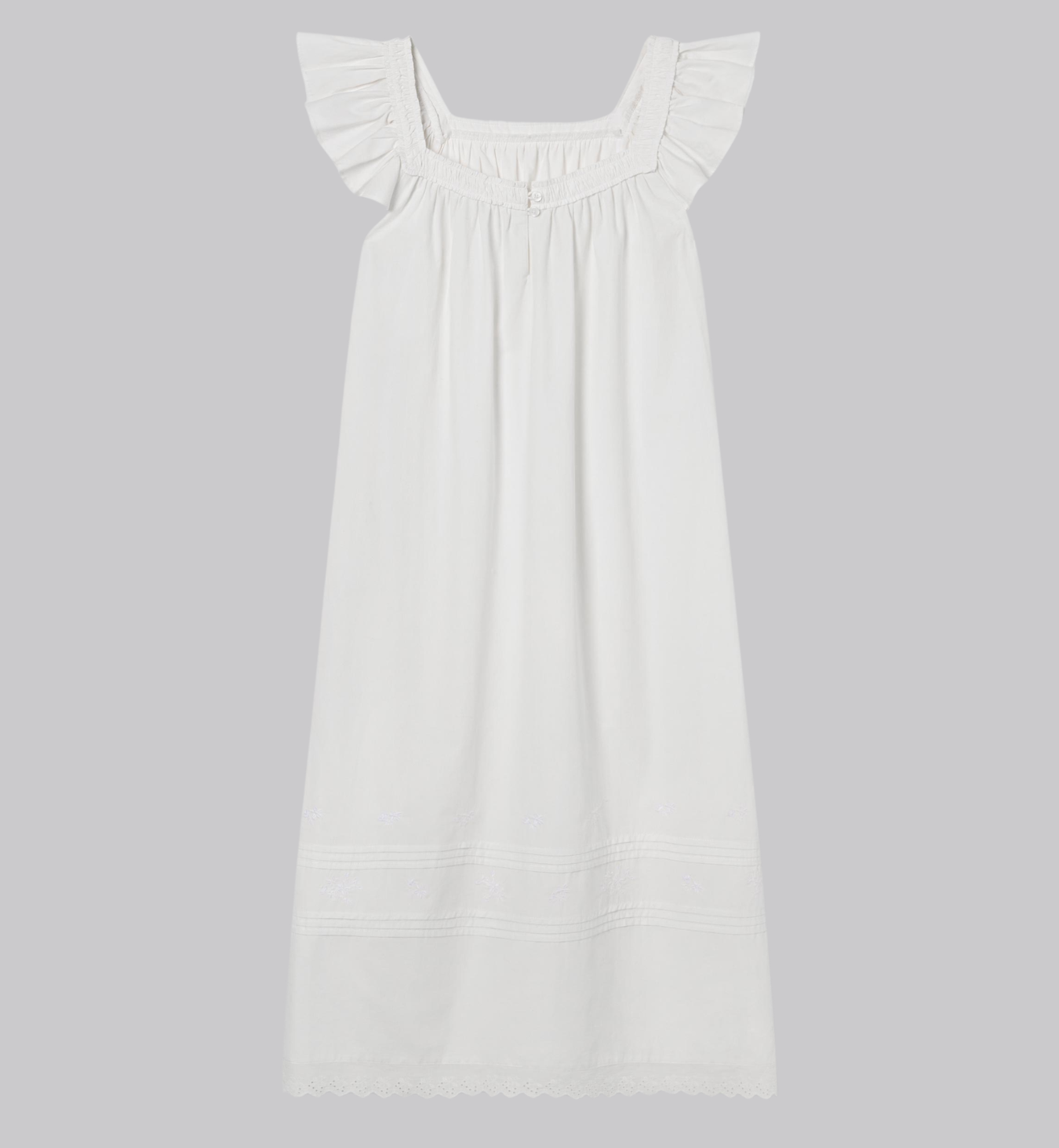 White Floral Embroidered Cotton Frill Nightie