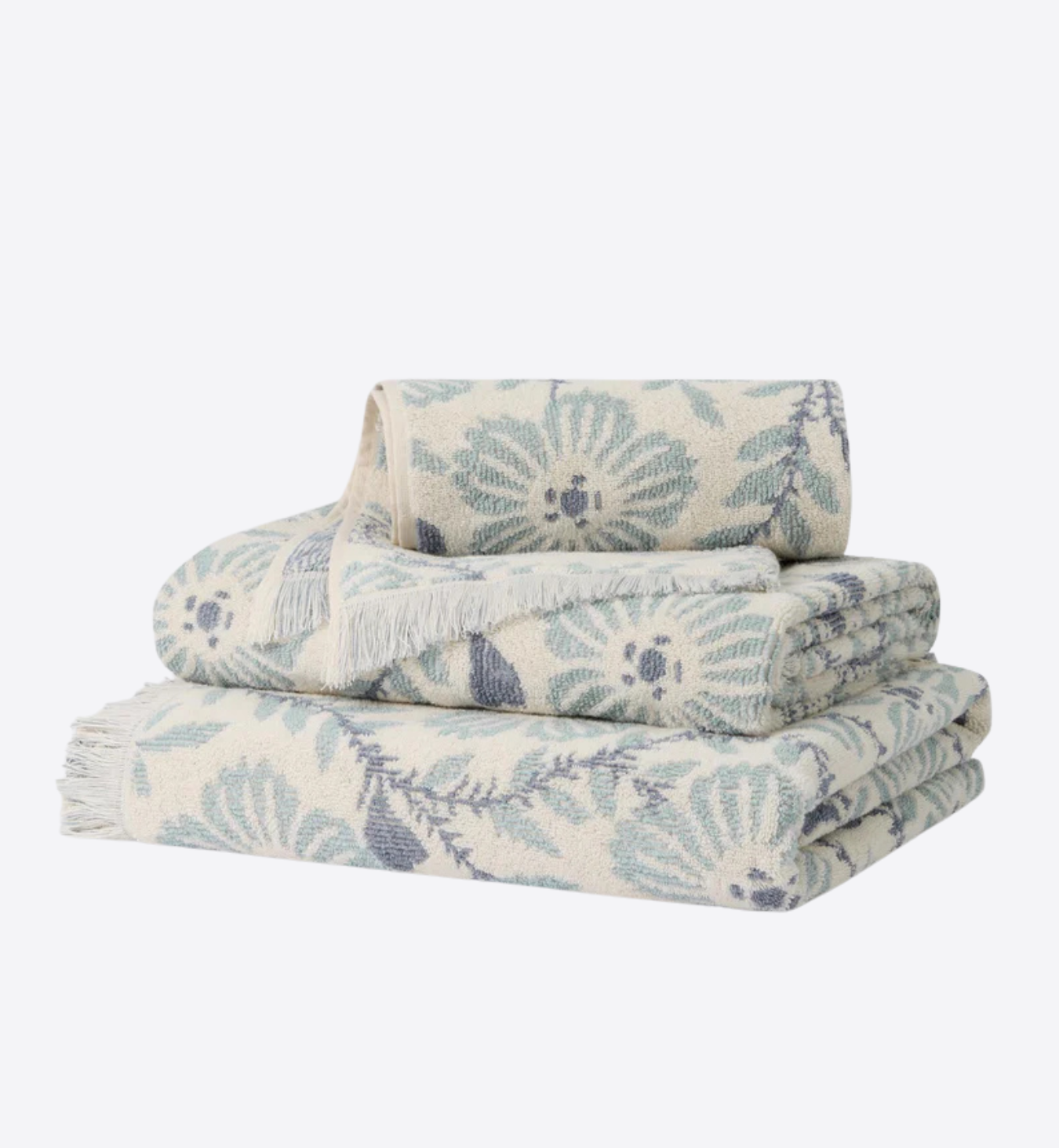 Dusk Blue Folk Floral Cotton Towels