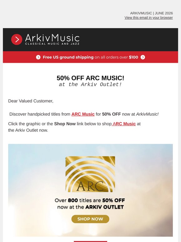 50% OFF ARC Music at the Arkiv Outlet!