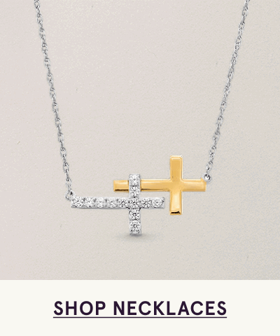 Silver chain necklace featuring two interlocking horizontal crosses: gold & diamonds. Click here to shop necklaces