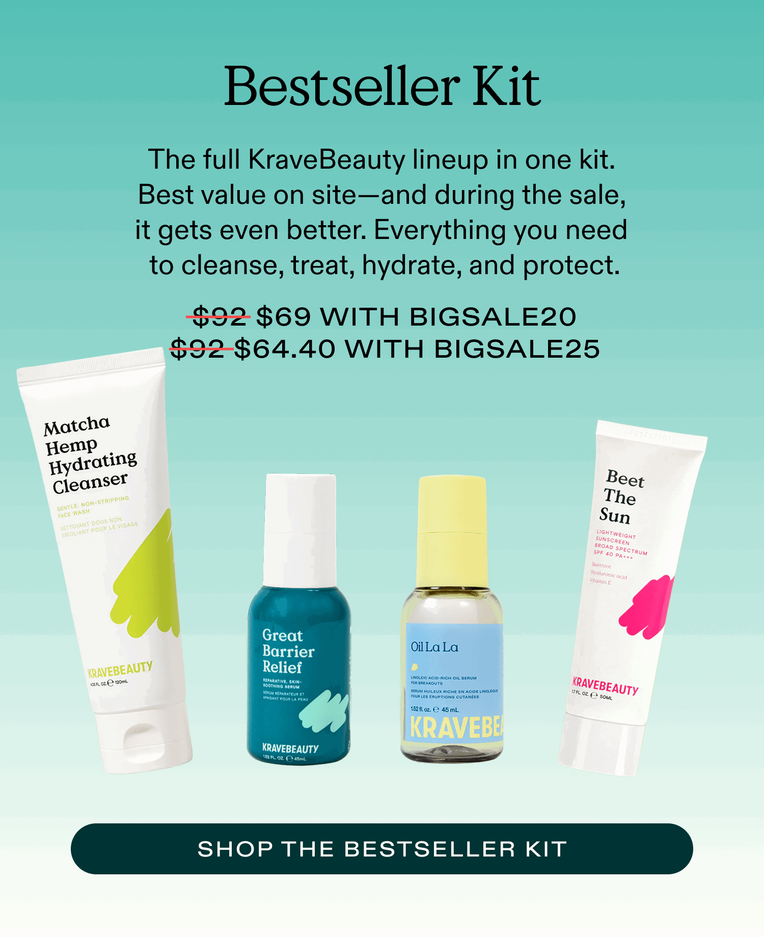 The FULL KraveBeauty Lineup in one kit. Get the Bestseller Kit up to 25% off