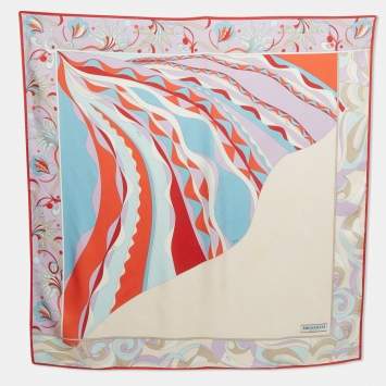 Orange/Blue Printed Silk Squar