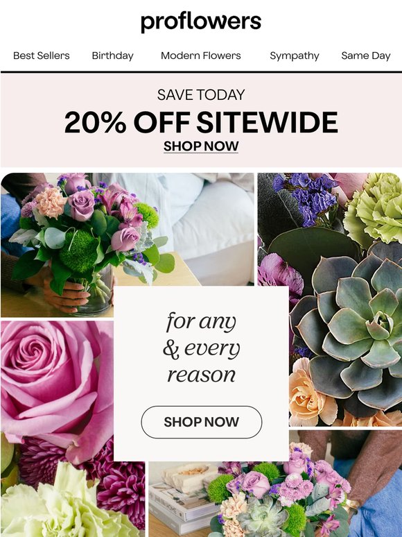 The Perfect Gift Anytime! Save 20% On Flowers, Baskets & More!