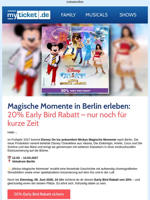 Frühbucher sparen: 20% auf Disney On Ice