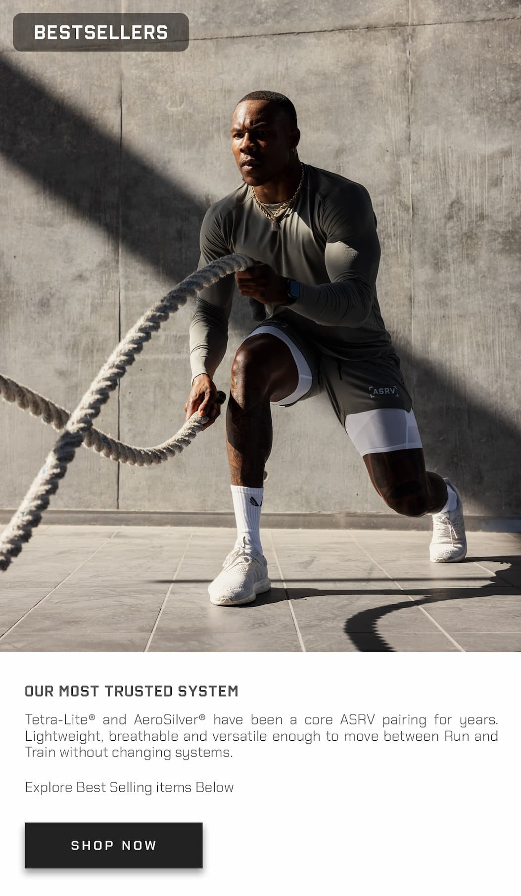 Tetra-Lite® and AeroSilver® have been a core ASRV pairing for years. Lightweight, breathable and versatile enough to move between Run and Train without changing systems.