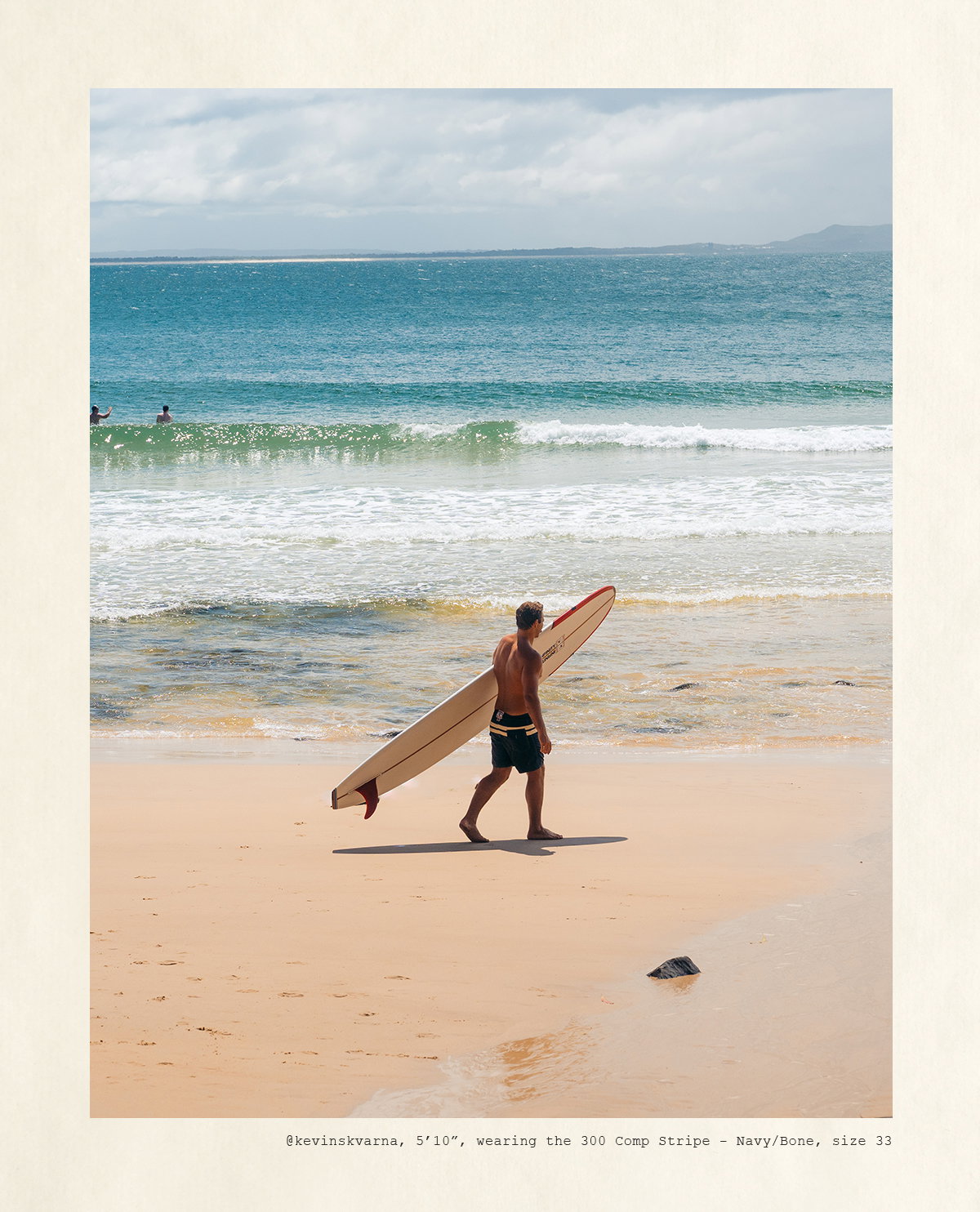 Kevin Skvarna, 5'10", wearing the 300 Comp Stripe - Navy/Bone, size 33