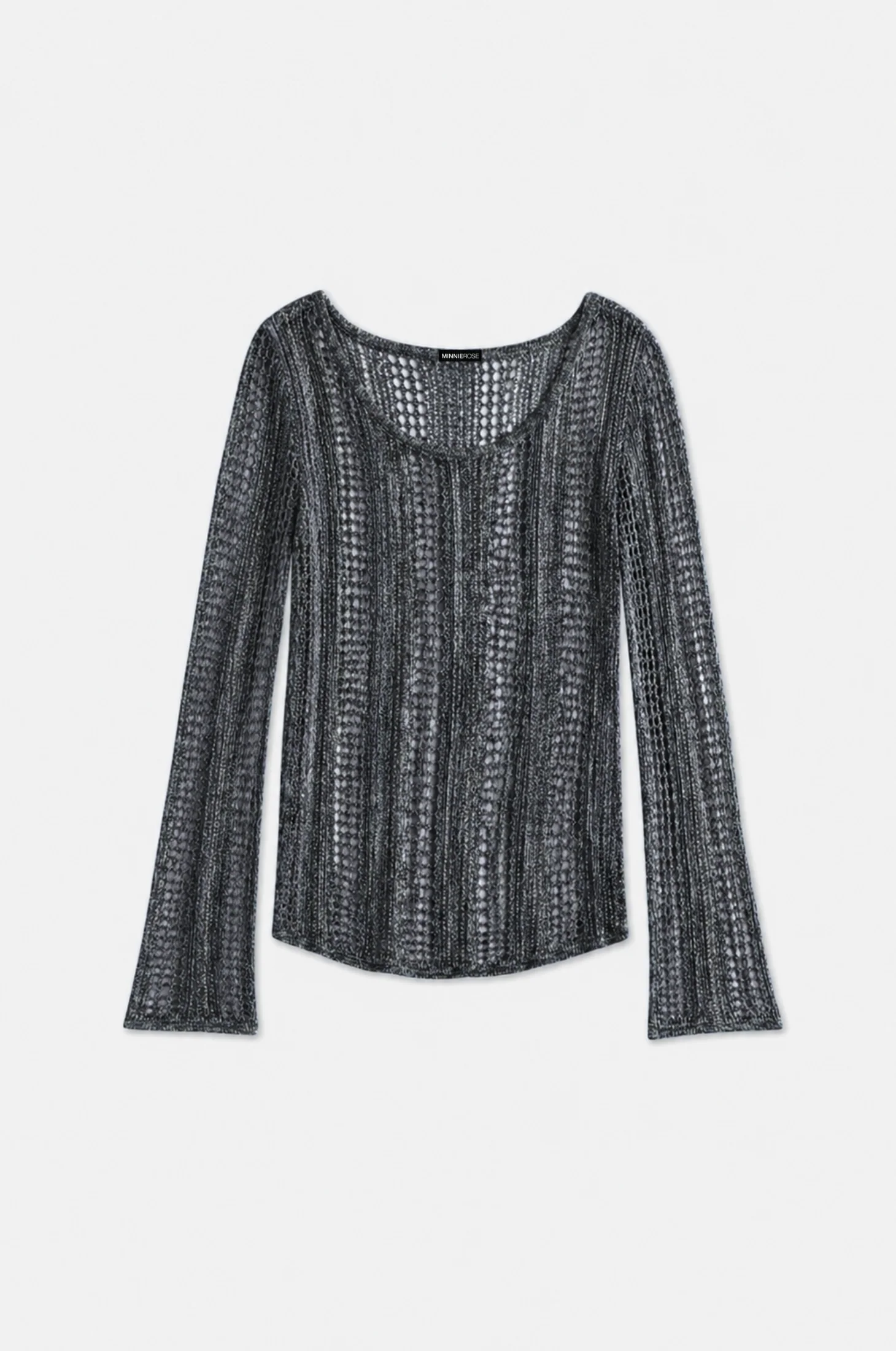 Image of Sequin Pointelle Stripe Bell Sleeve Boat Neck