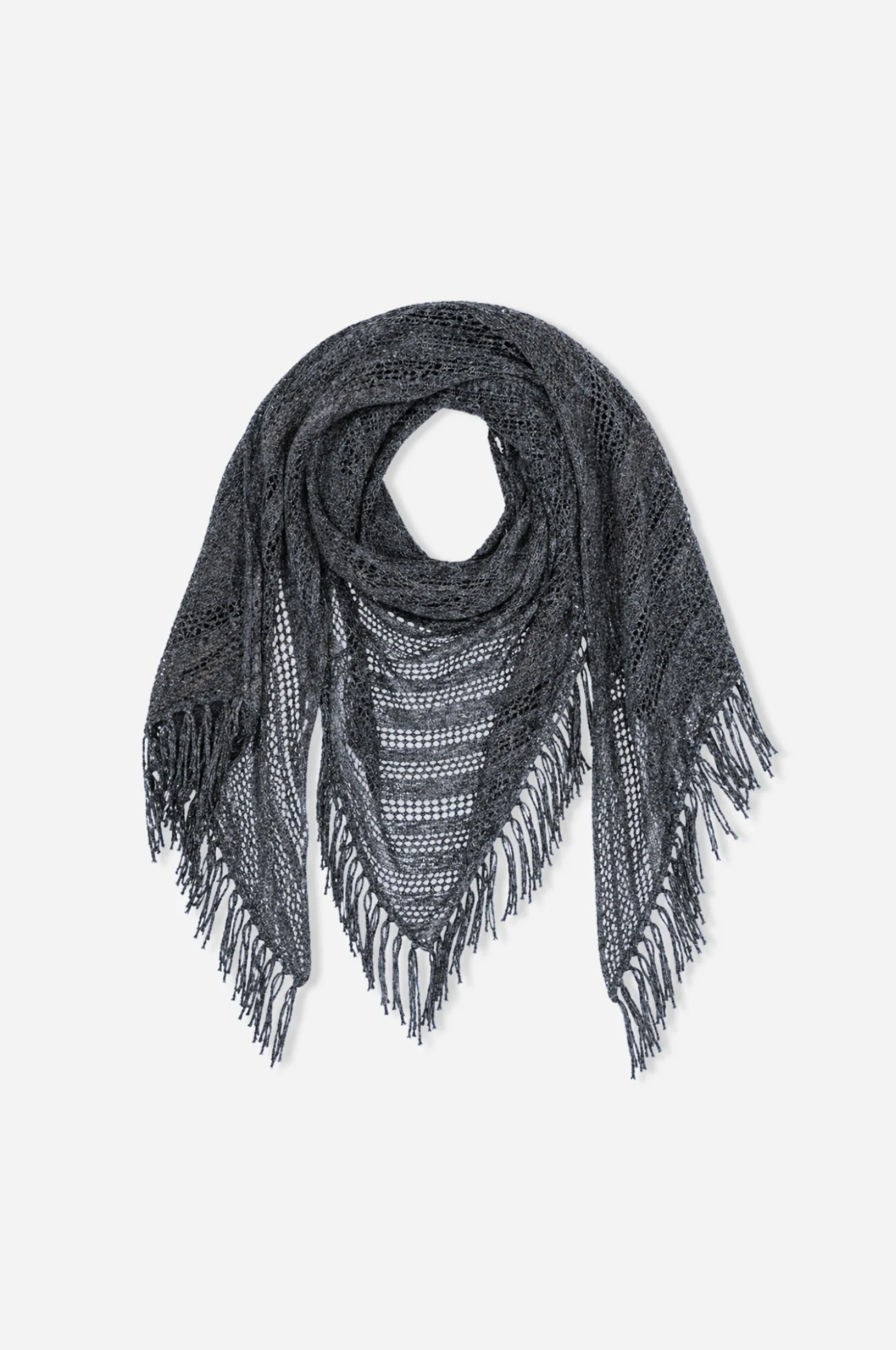 Image of Sequin Pointelle Stripe Fringe Shawl