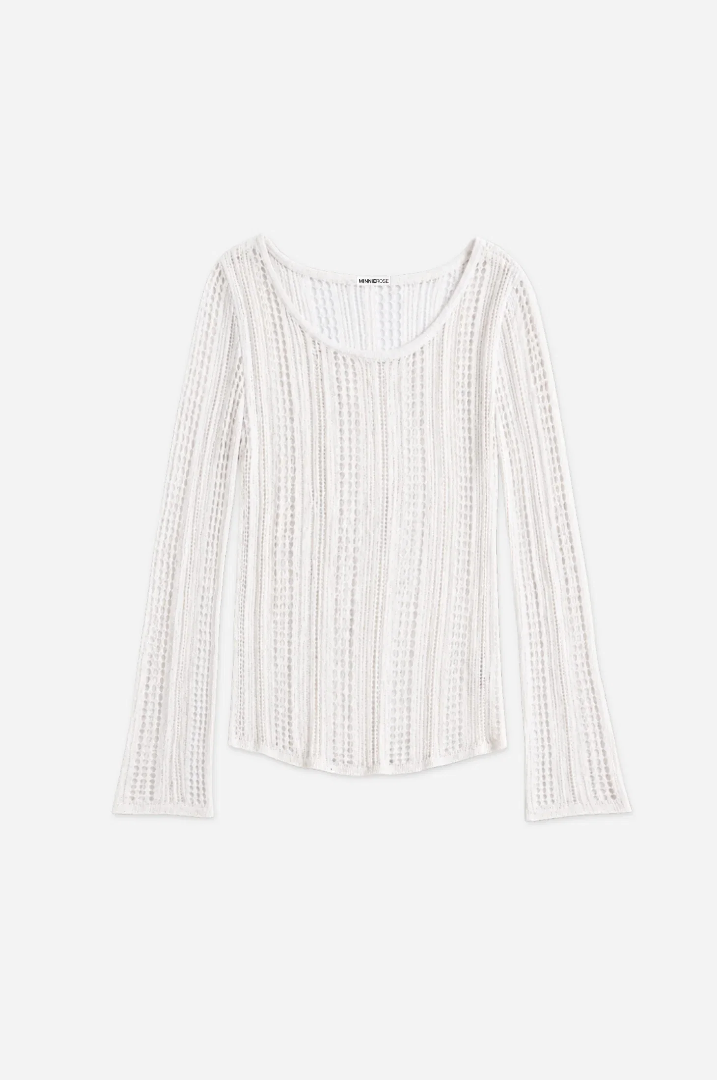 Image of Sequin Pointelle Stripe Bell Sleeve Boat Neck