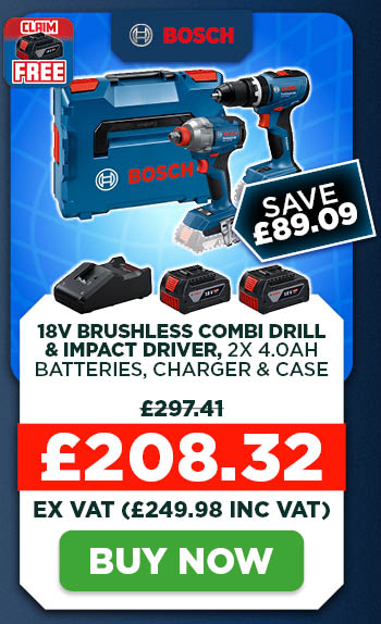 Bosch GSB 18V-65 18V Brushless Combi Drill, GDX 18V-285 18V Brushless Impact Driver/Wrench, 2x 4.0Ah Batteries, Charger & L-BOXX 136 Case