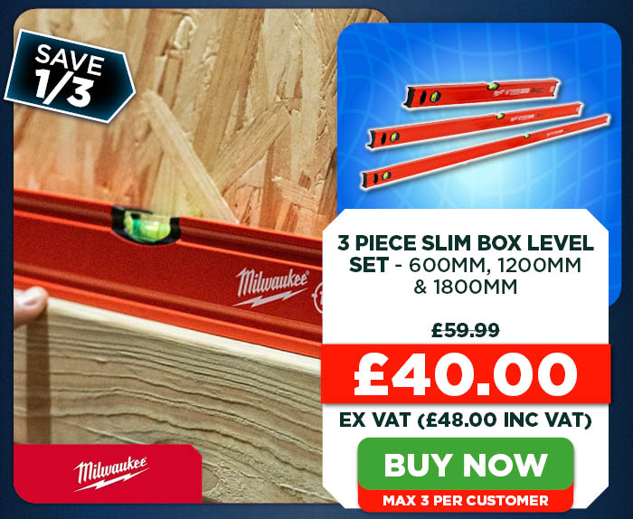 Milwaukee 3 Piece Slim Box Level Set (600mm, 1200mm & 1800mm)