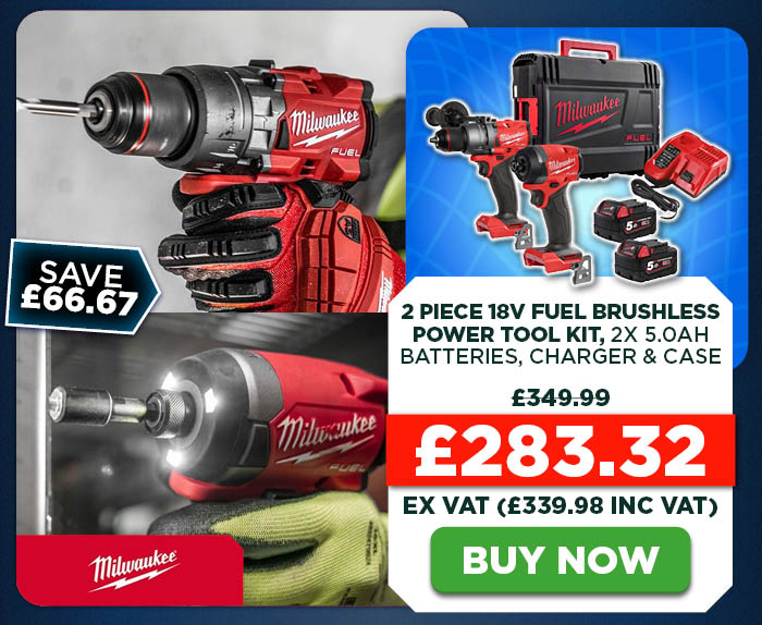 Milwaukee M18 FPP2A3-502X 2 Piece 18V FUEL Brushless Power Tool Kit, 2x 5.0Ah Batteries, Charger & Case