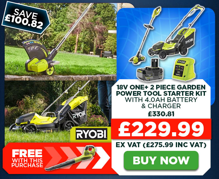 Ryobi 2 Piece 18V ONE+ Lawn Mower & Grass Trimmer Garden Power Tool Starter Kit With 4.0Ah Battery & Charger