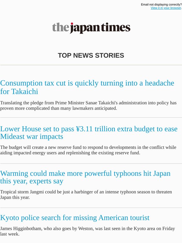 Today's top news: Consumption tax cut is quickly turning into a headache for Takaichi