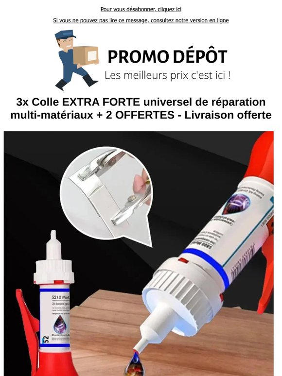 3x Colle EXTRA FORTE universel de réparation multi-matériaux + 2 OFFERTES - Livraison offerte