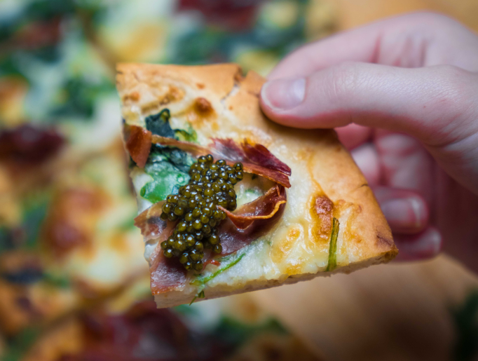 Pizza with caviar