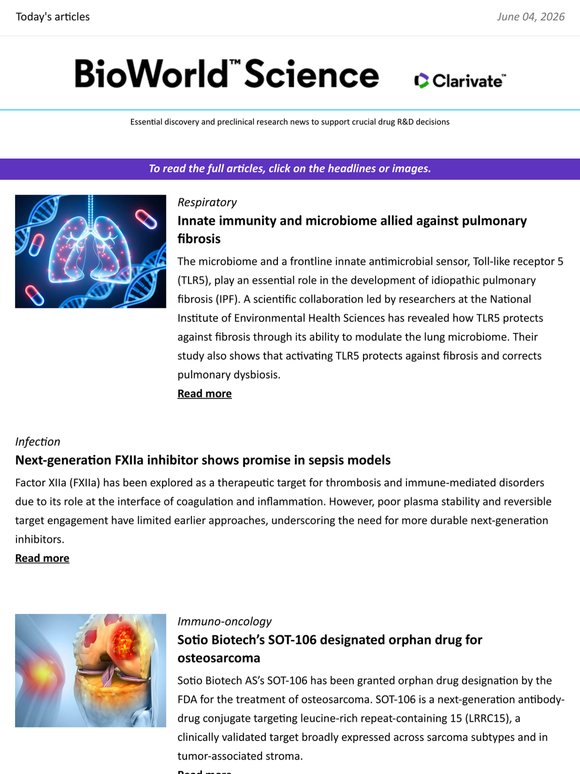 Full edition: TLR5’s role in IPF; CEPI backs Pop’s vaccine platform and more