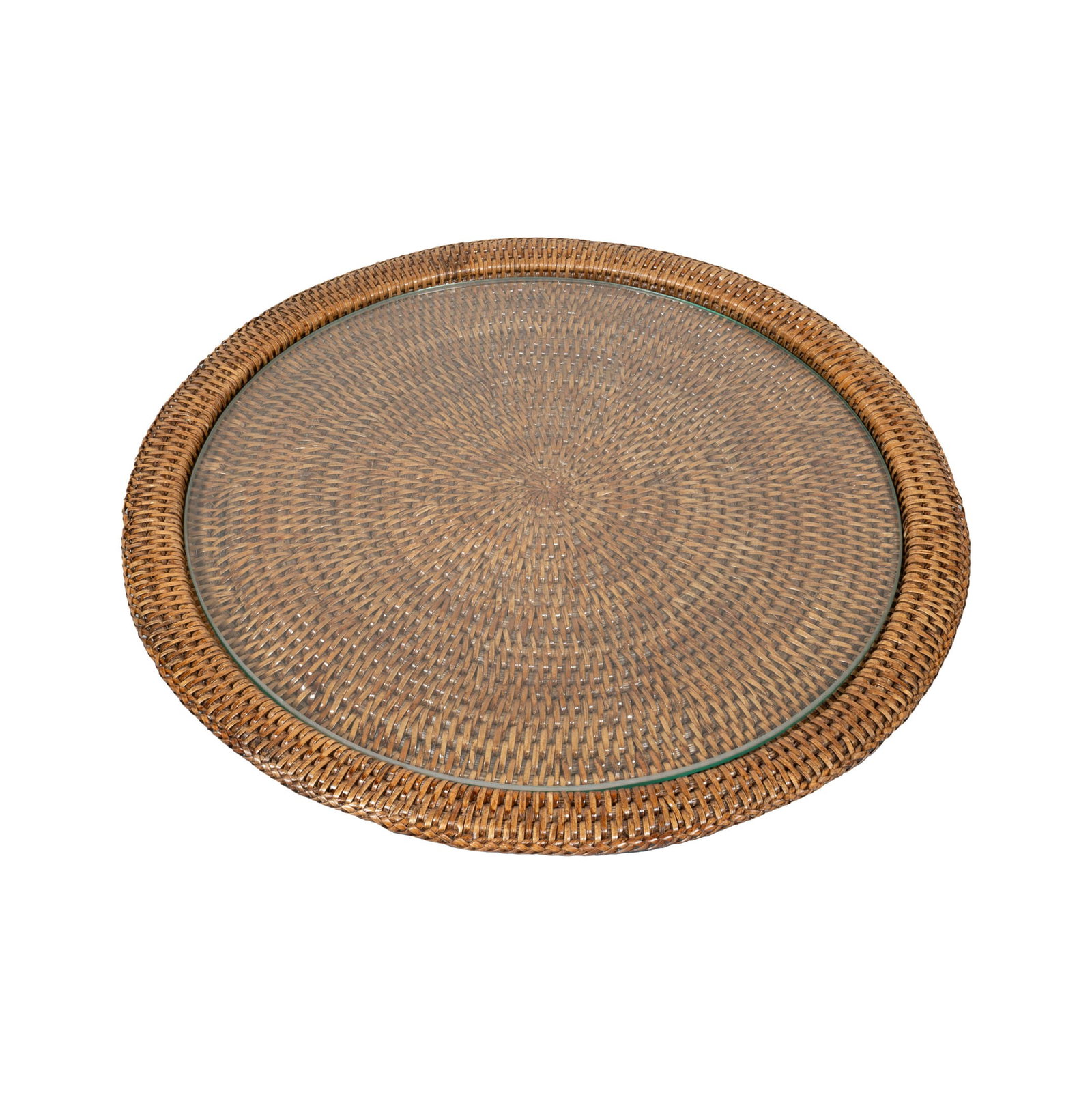 Image of Rattan Round Cheese Tray with Glass insert in Natural - 17" Dia. x 1"H