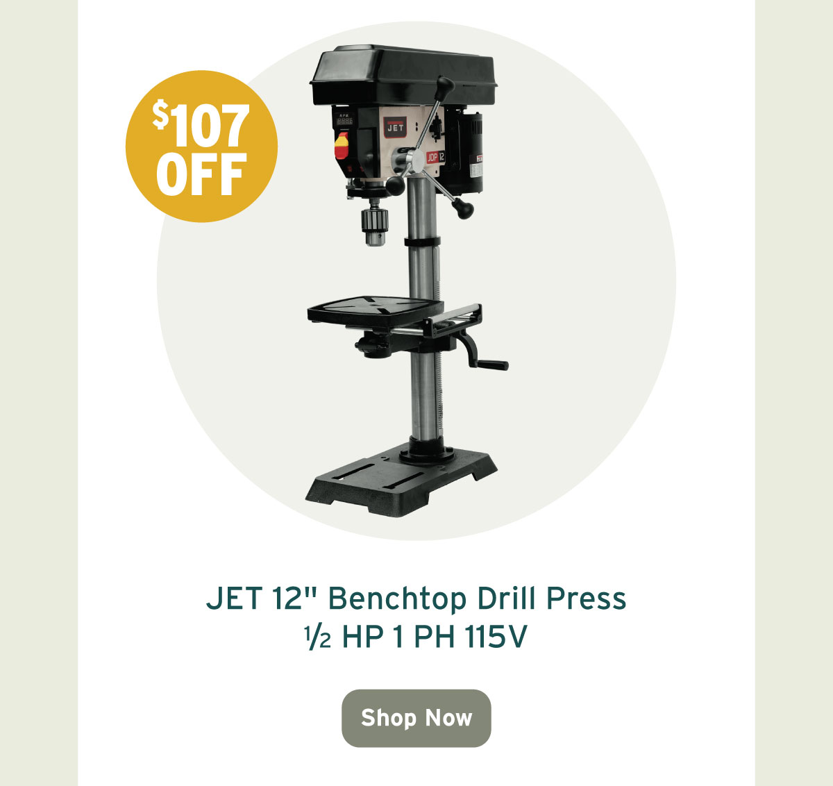 Jet 12" Benchtop Drill Press - 1/2 HP 1 Ph 115V - JWDP-12