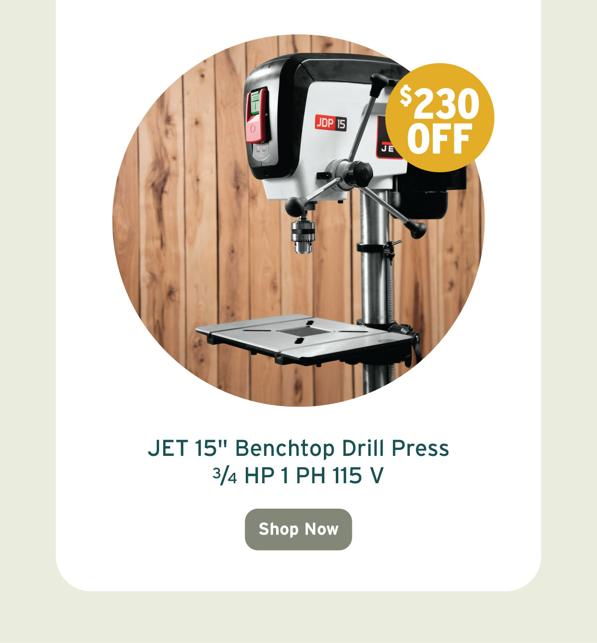 Jet 15" Benchtop Drill Press - 3/4 HP 1 Ph 115V - JDP-15B