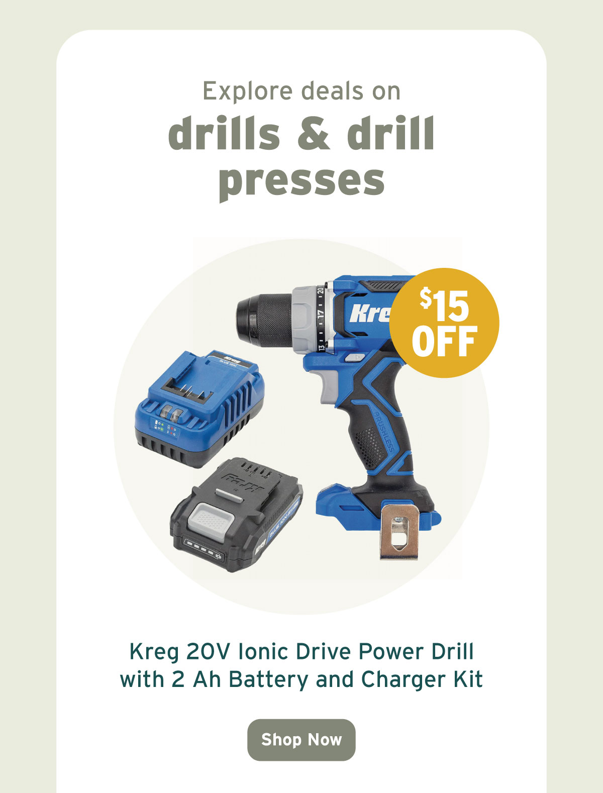 Kreg Ionic Drive Power Drill - 20V with 2AH Battery and Charger Kit