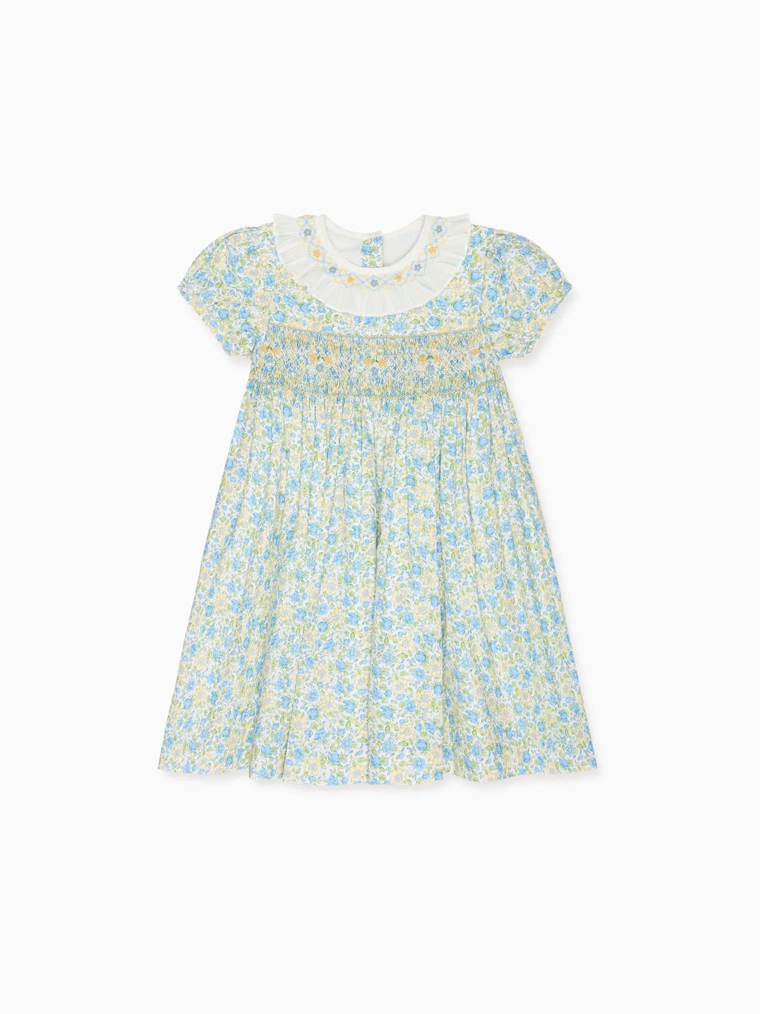 Image of Green Floral Petra Girl Hand-Smocked Dress